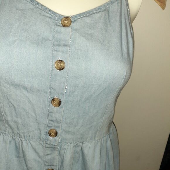 japna Blue cotton denim sundress summer mini dress button down front small xs s - Picture 7 of 9